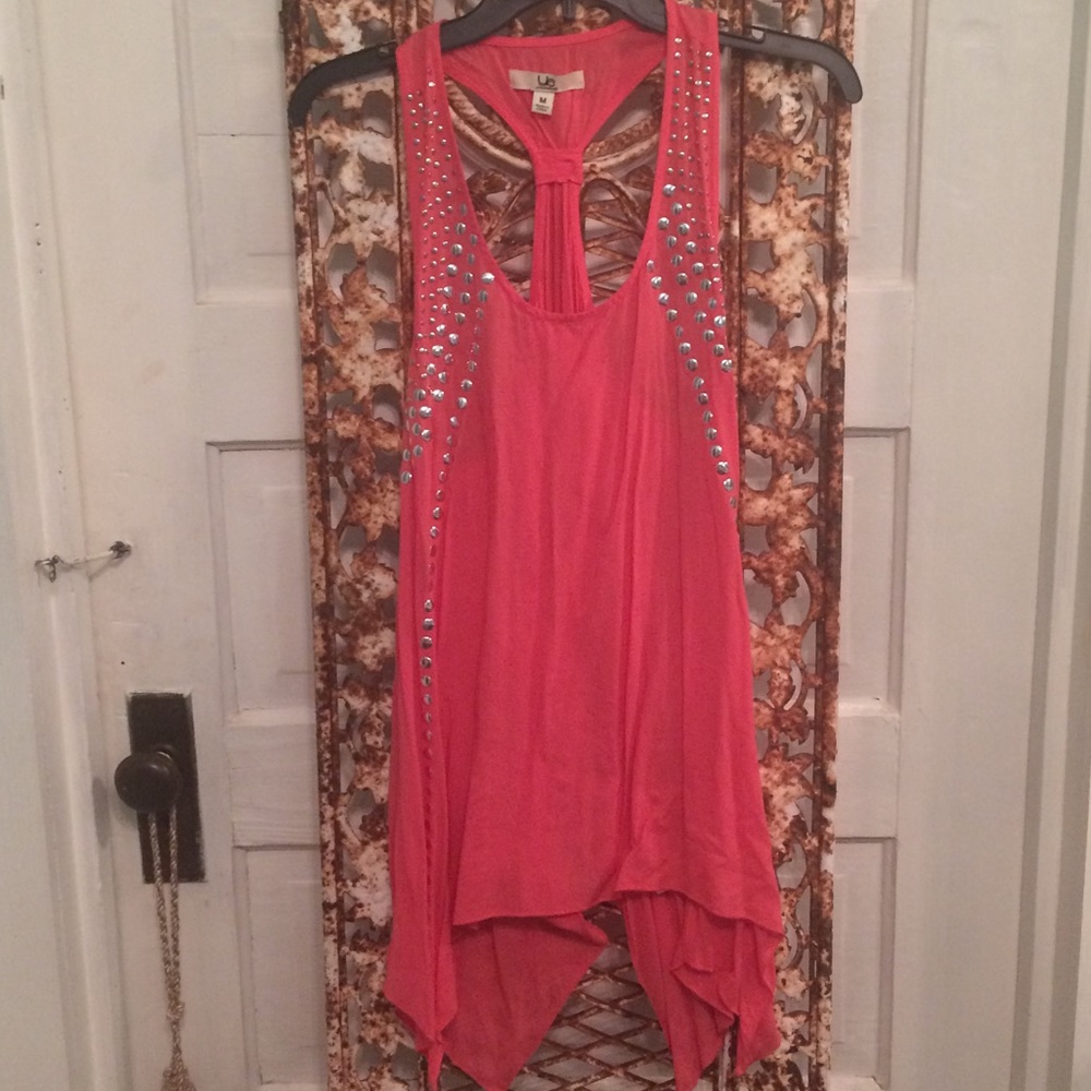 Ya brand peach colored tank with silver detail.